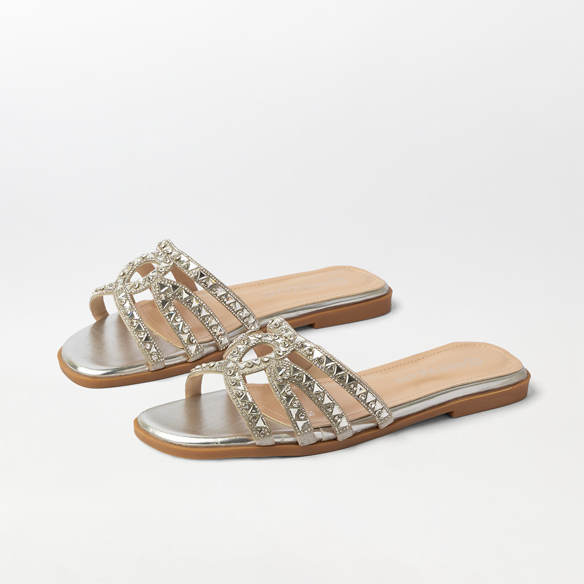 Stone Embellished Flat Slippers - (FS74)