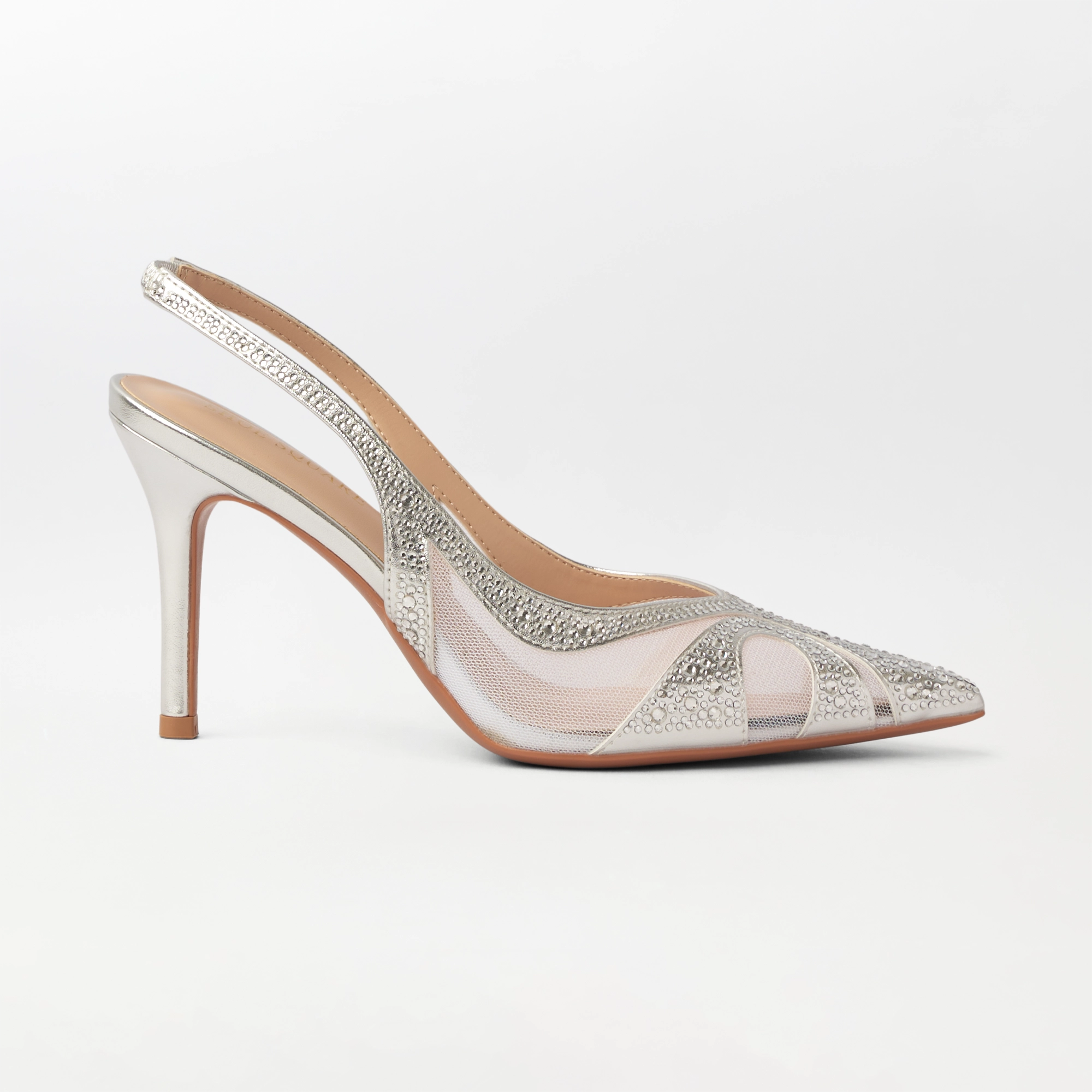 Embellished Mesh Slingback Heel Silver - (CH336)