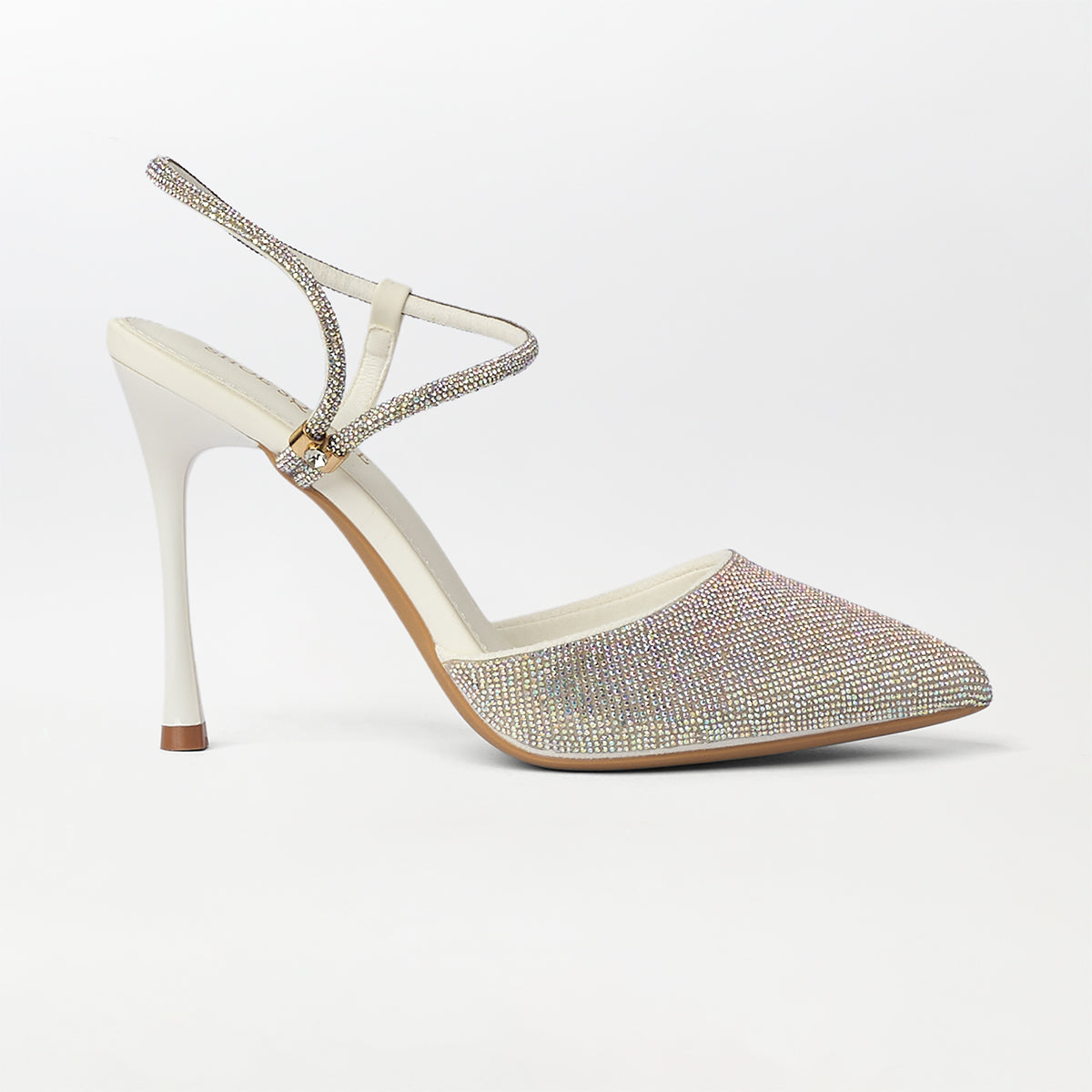 Stone Embellished White High Heels - (CH283)