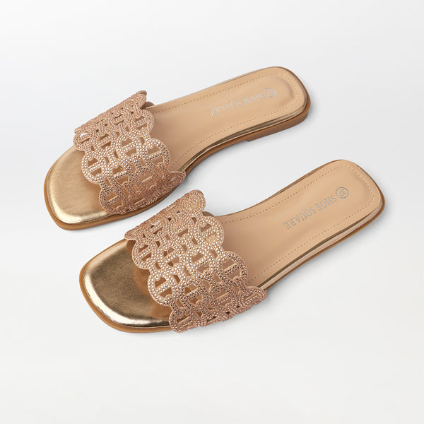 Embellished Cut Work Flat Slippers - (FS86)
