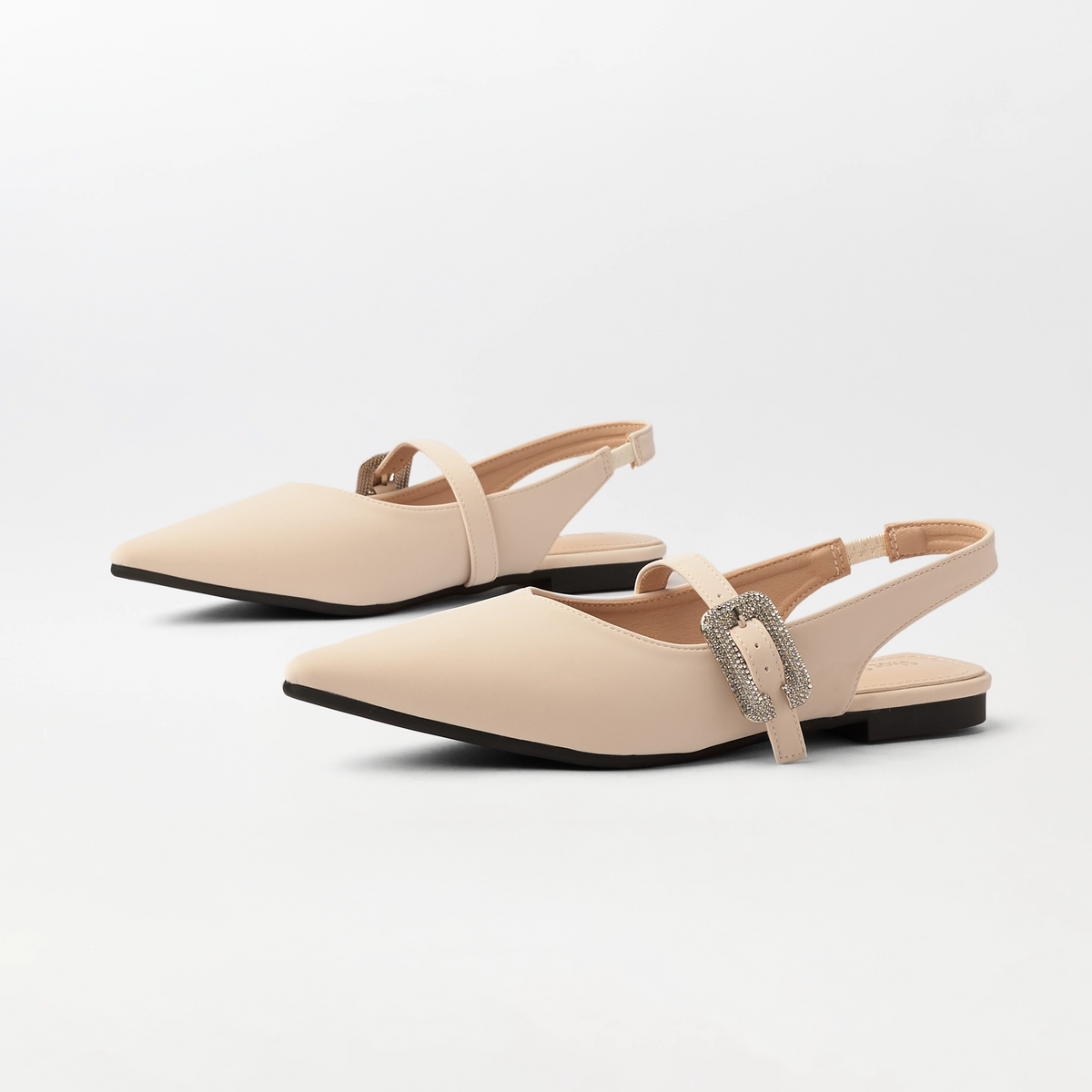 Pointed Toe Slingback Kitten Heel Beige - (FS103)