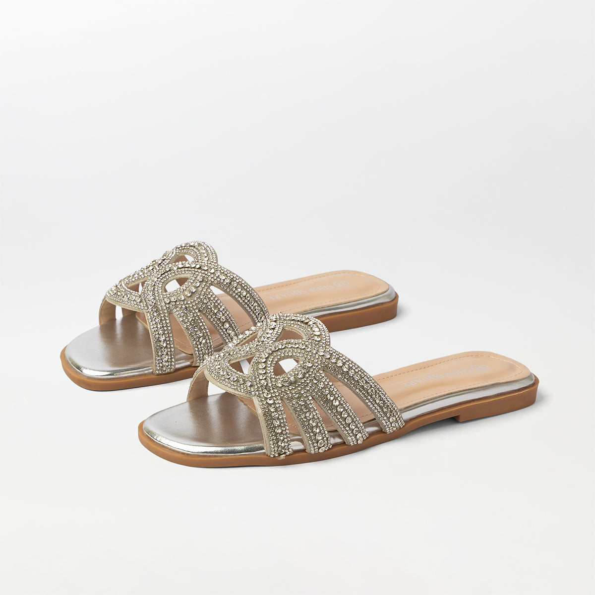 Embellished Cut Work Flat Slippers Silver - (FS93)