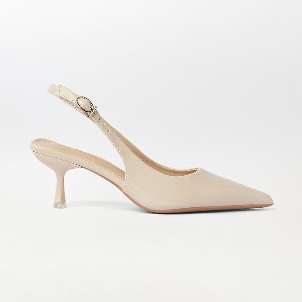 Slingback Kitten Heels Beige - (CH294)