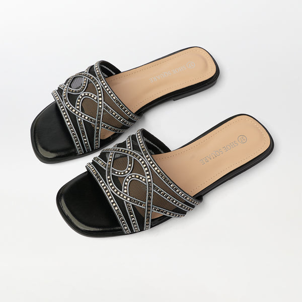 Embellished Cut Work Flat Slippers - (FS85)