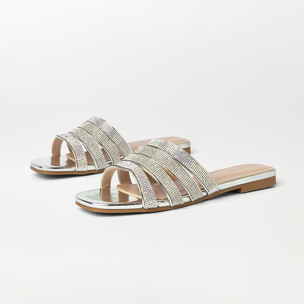 Stones Embellished Flat Slippers - (FS38)