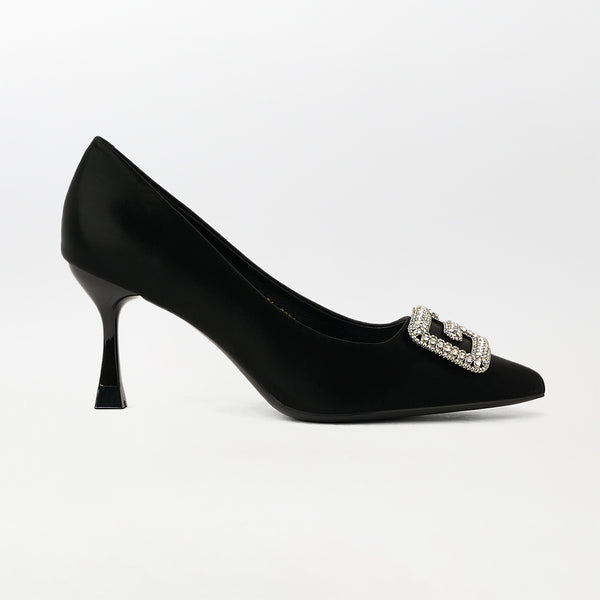 Buckle Embellished Court Shoes Black - (CH238)