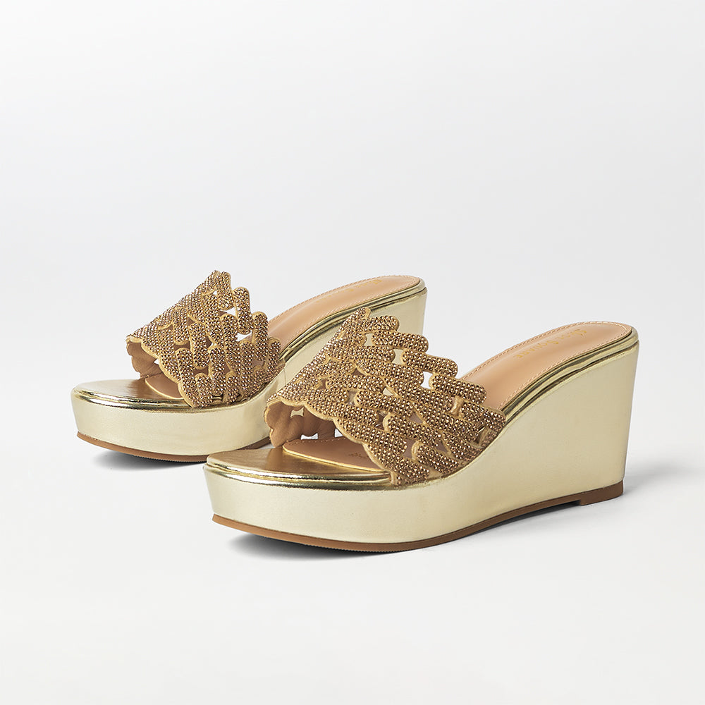 Embellished Cut Work Wedge Heels - (FS32)