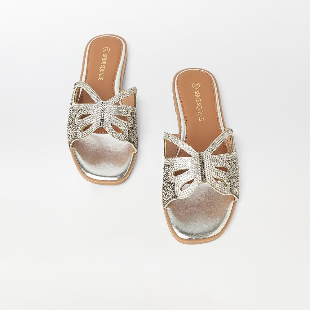 Rhinestone Embellished Butterfly Flat Slippers - (FS65)