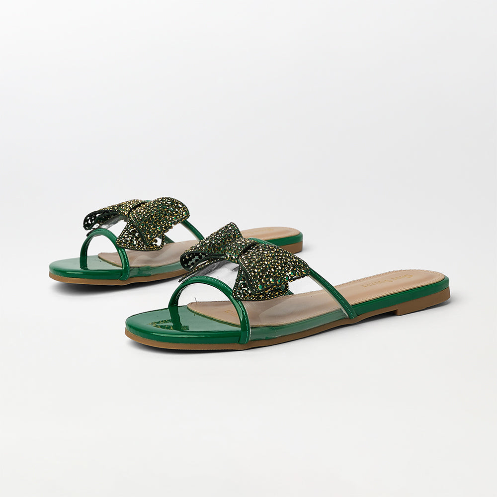 Bow Embellished Flat Slippers - (FS13)
