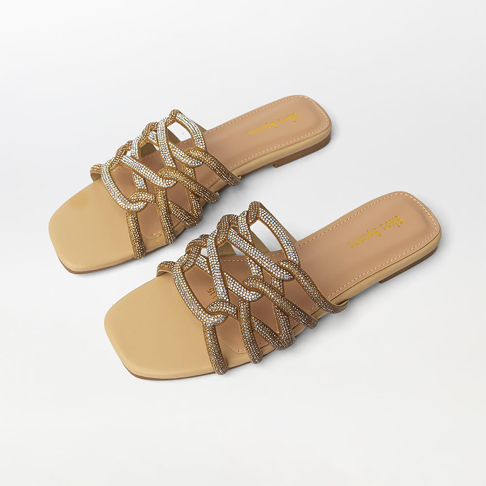 Stones Embellished Flat Slippers - (FS19)
