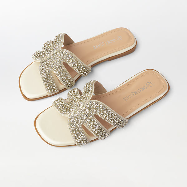 Stone Embellished Flat Slippers - (FS82)
