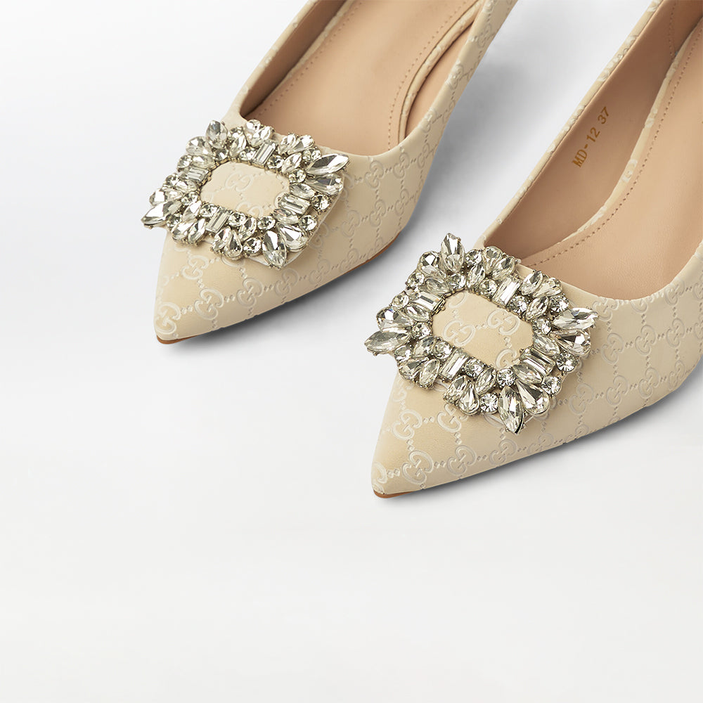 Stone Embellished Broach Court Shoes (CH168)