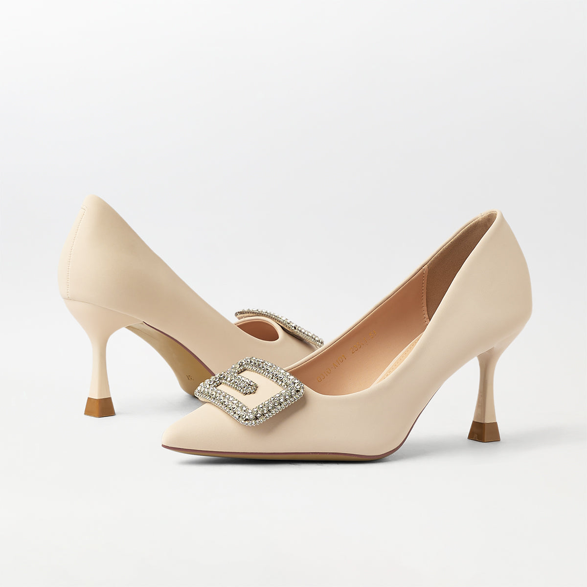 Buckle Embellished Court Shoes Beige - (CH240)