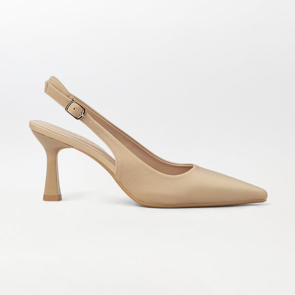 Slingback Kitten Heels Beige - (CH244)