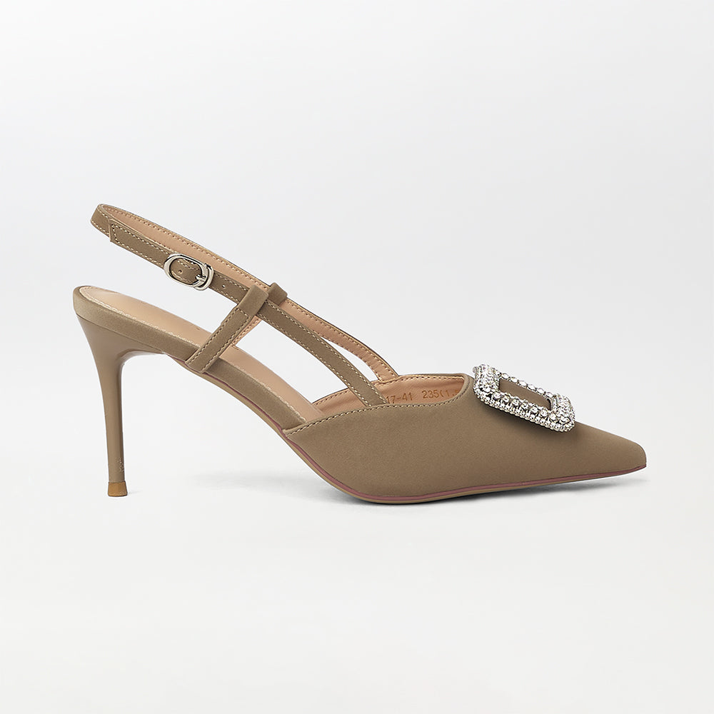 Broach Embellished Slingback Heels - (CH226)
