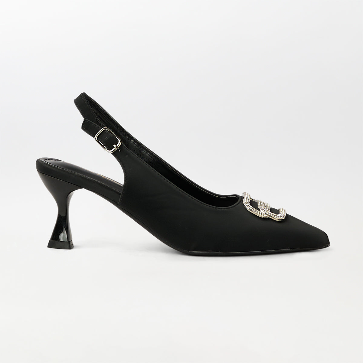 Broach Slingback Kitten Heels Black - (CH252)