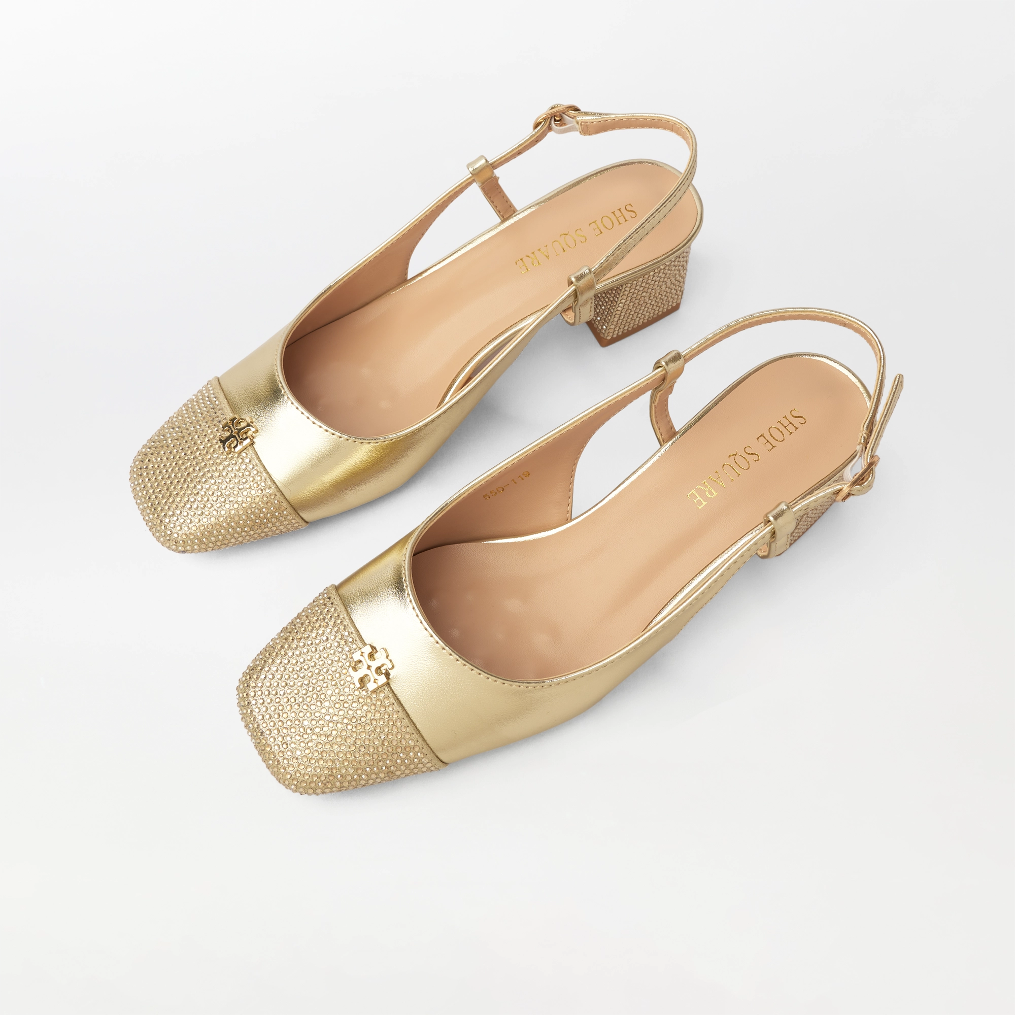 Square Slingback Block Heel Gold - (CH332)