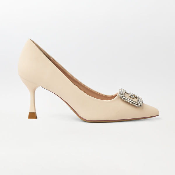 Buckle Embellished Court Shoes Beige - (CH240)