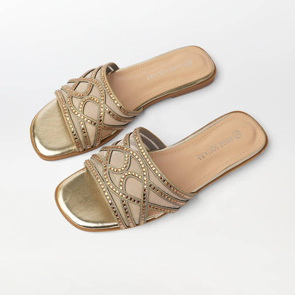 Embellished Cut Work Flat Slippers - (FS83)