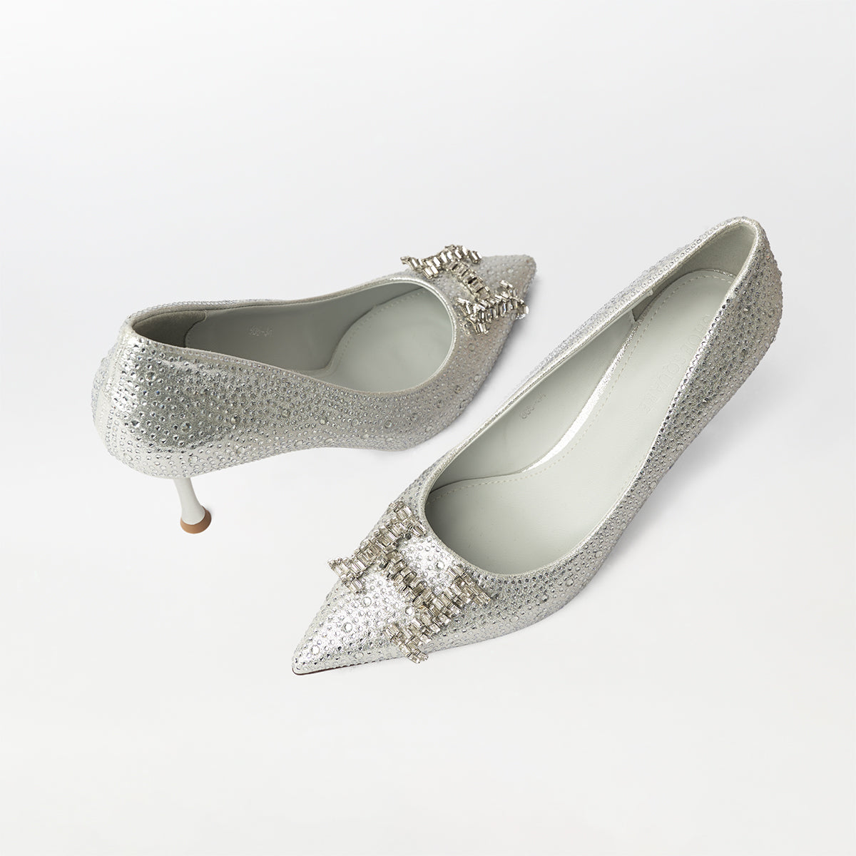 Stones Embellished Court Shoes Silver - (CH229)
