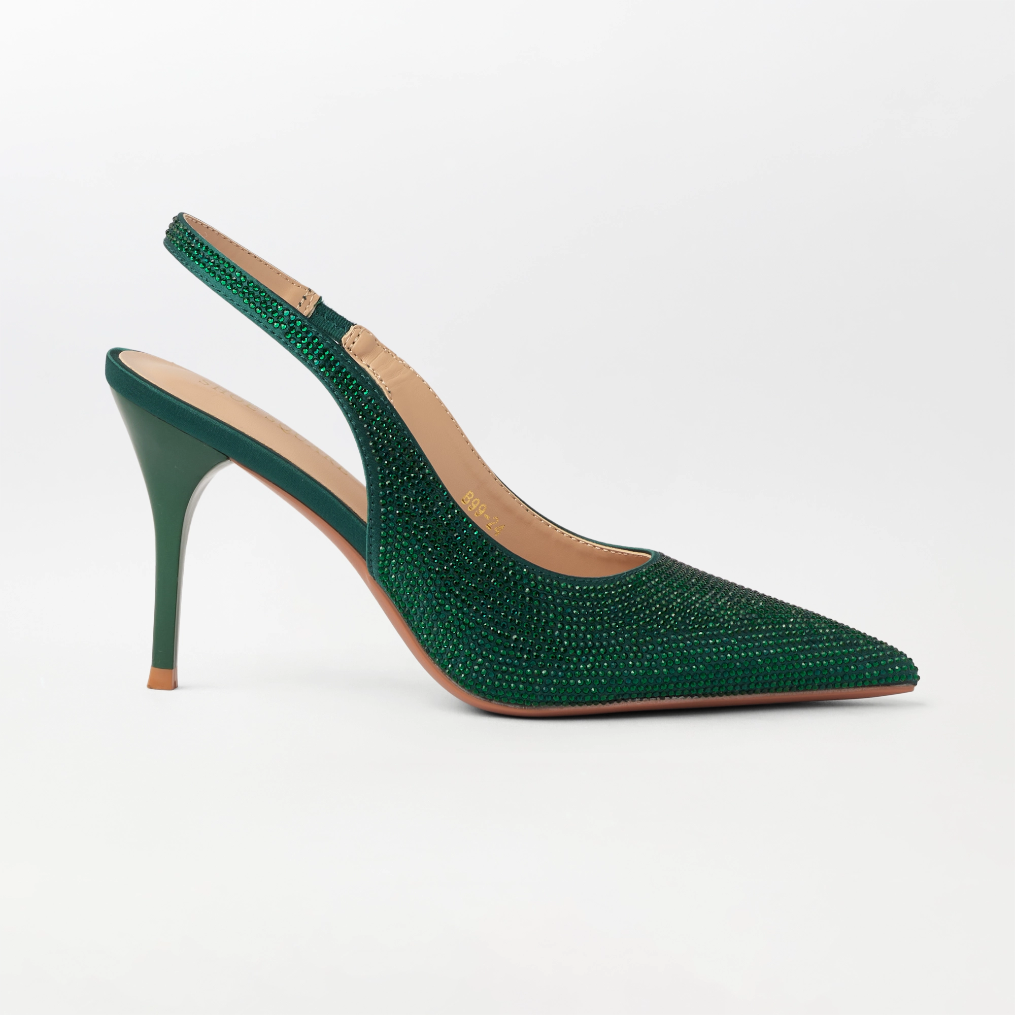 Embellished Slingback Kitten Heel Green - (CH335)
