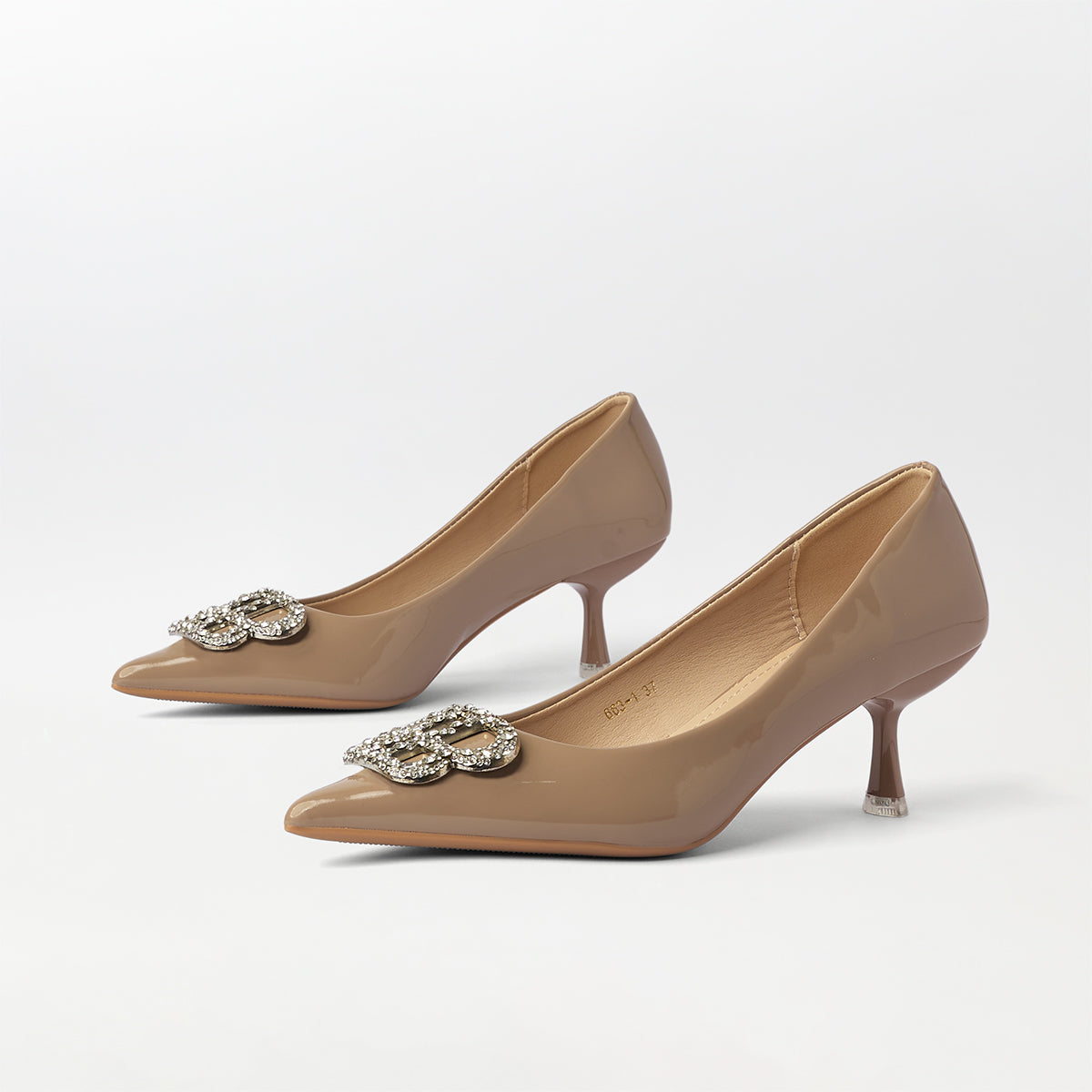 Broach kitten heel Court Shoes Khaki - (CH291)