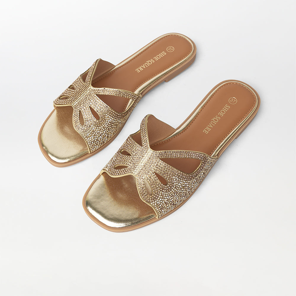 Rhinestone Embellished Butterfly Flat Slippers - (FS66)