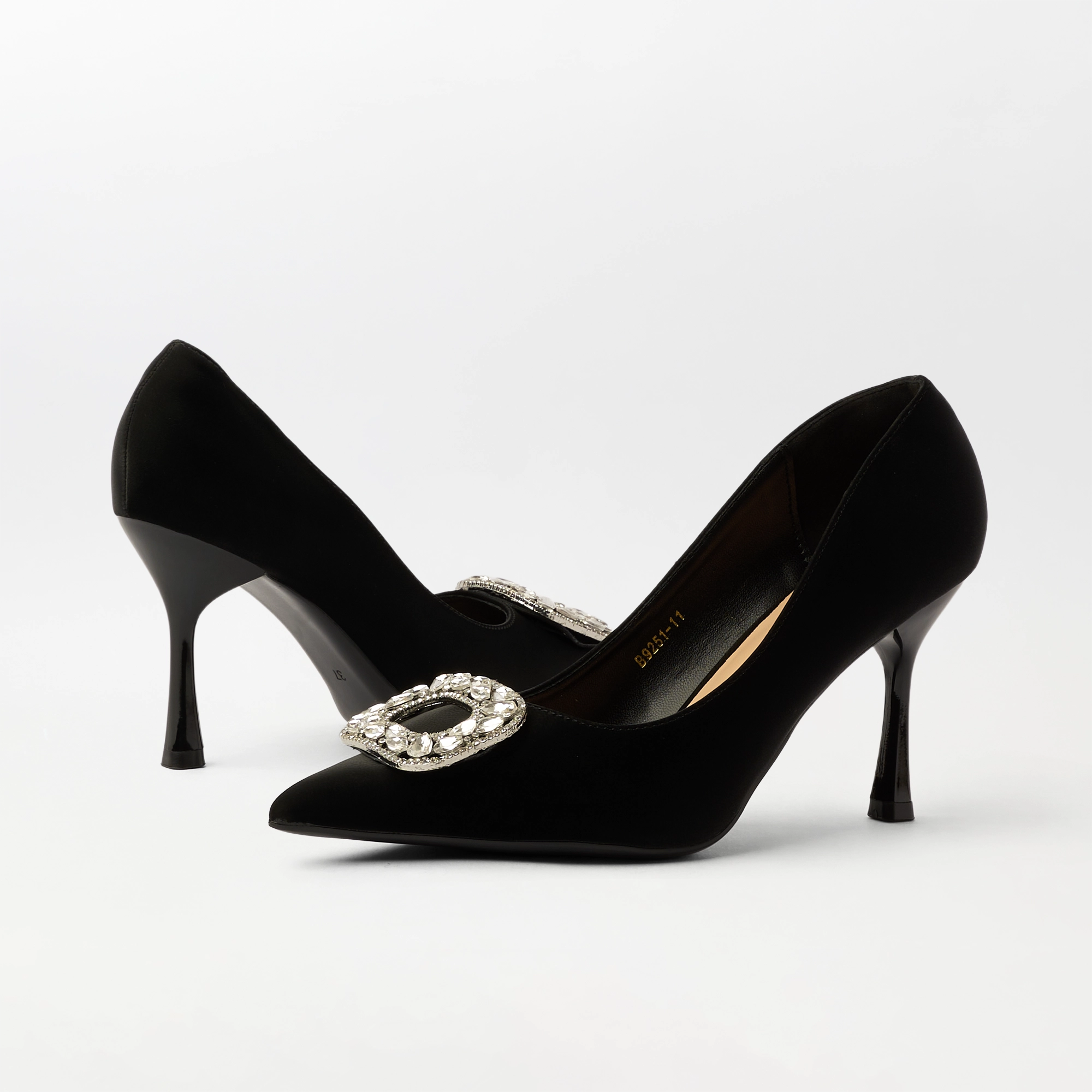 Embellished Court Shoes Heel Black - (CH331)