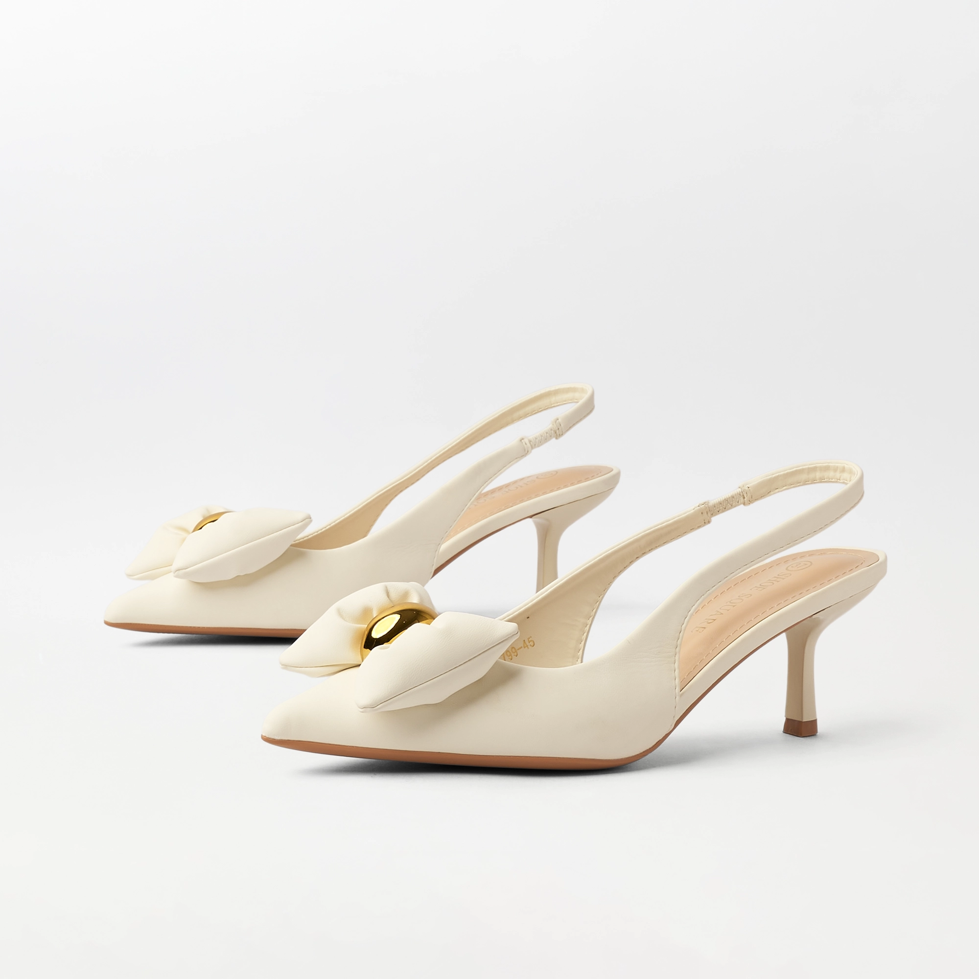 Kitten Heel Bowtie Slingback Beige - (CH342)