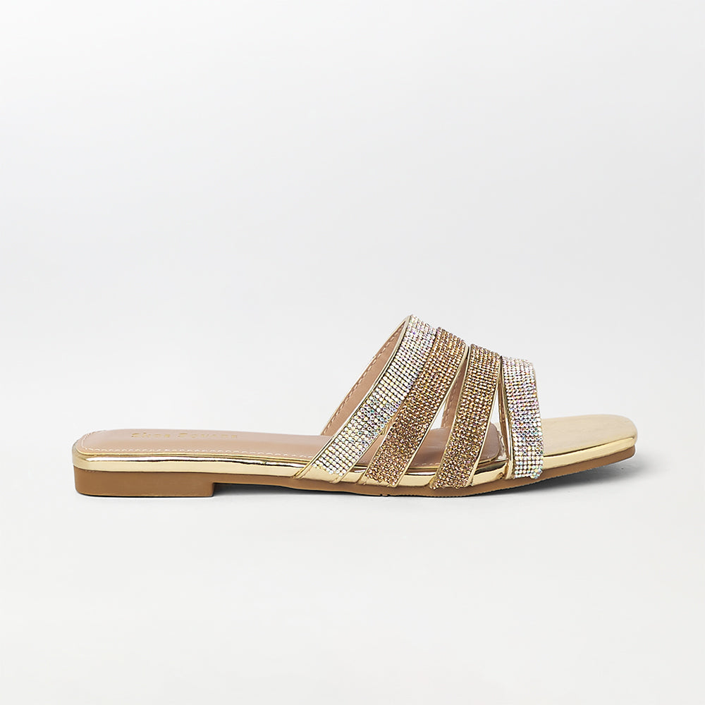 Stones Embellished Flat Slippers - (FS37)