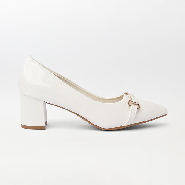 Leather Block Heel Court Shoes  (CH154)