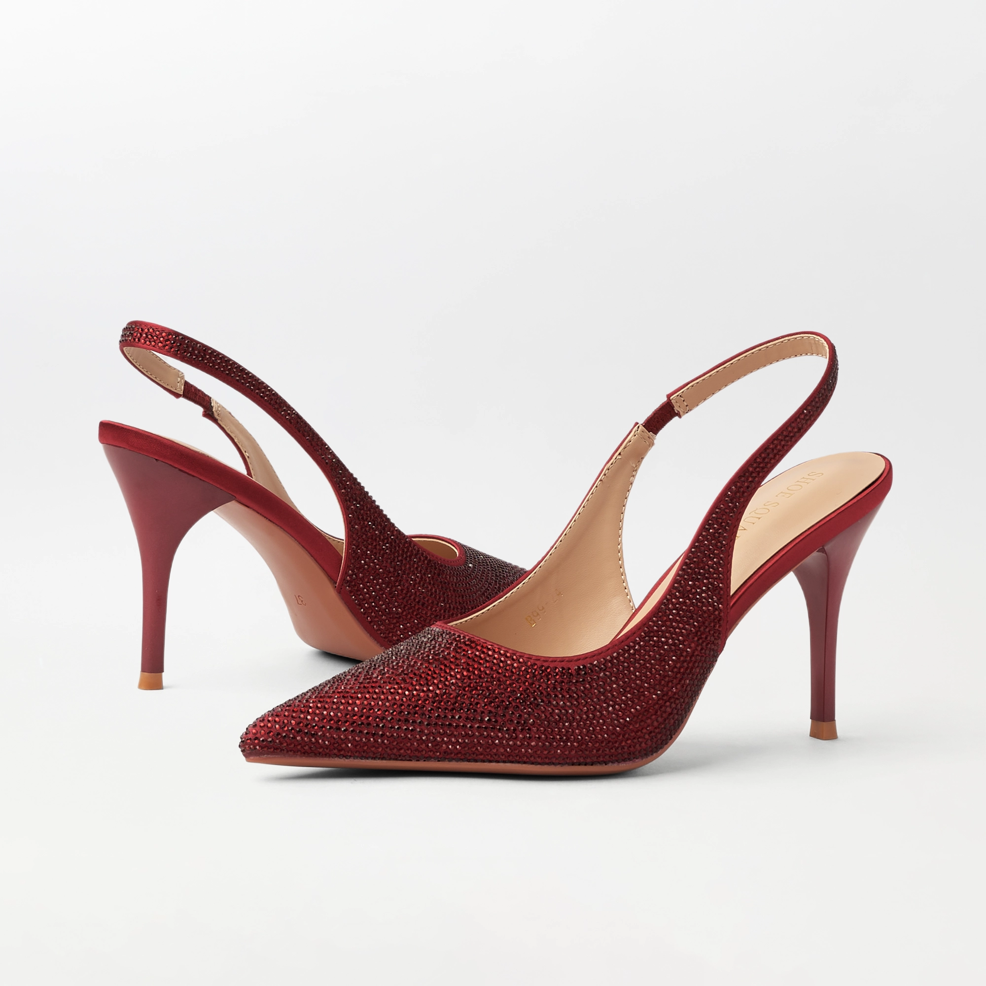 Embellished Slingback Kitten Heel Red - (CH333)