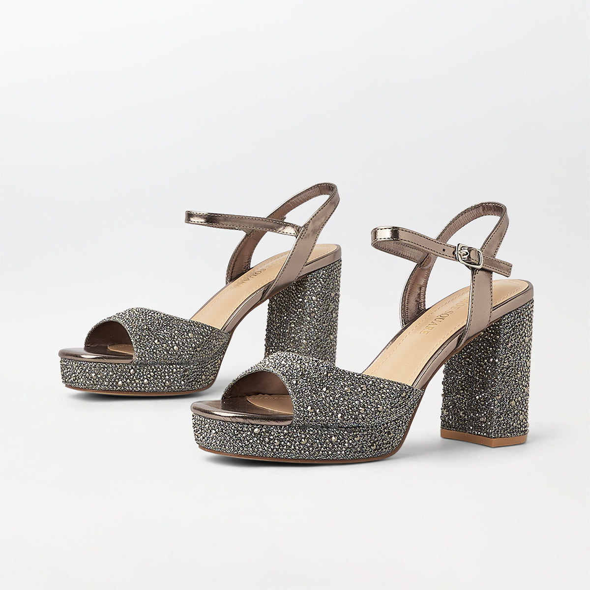 Stones Embellished Block Heel Gray - (CH263)