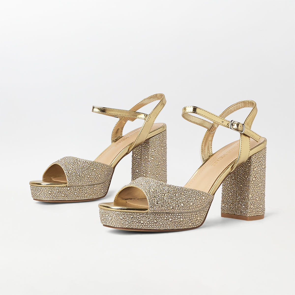 Stones Embellished Block Heel Gold - (CH264)