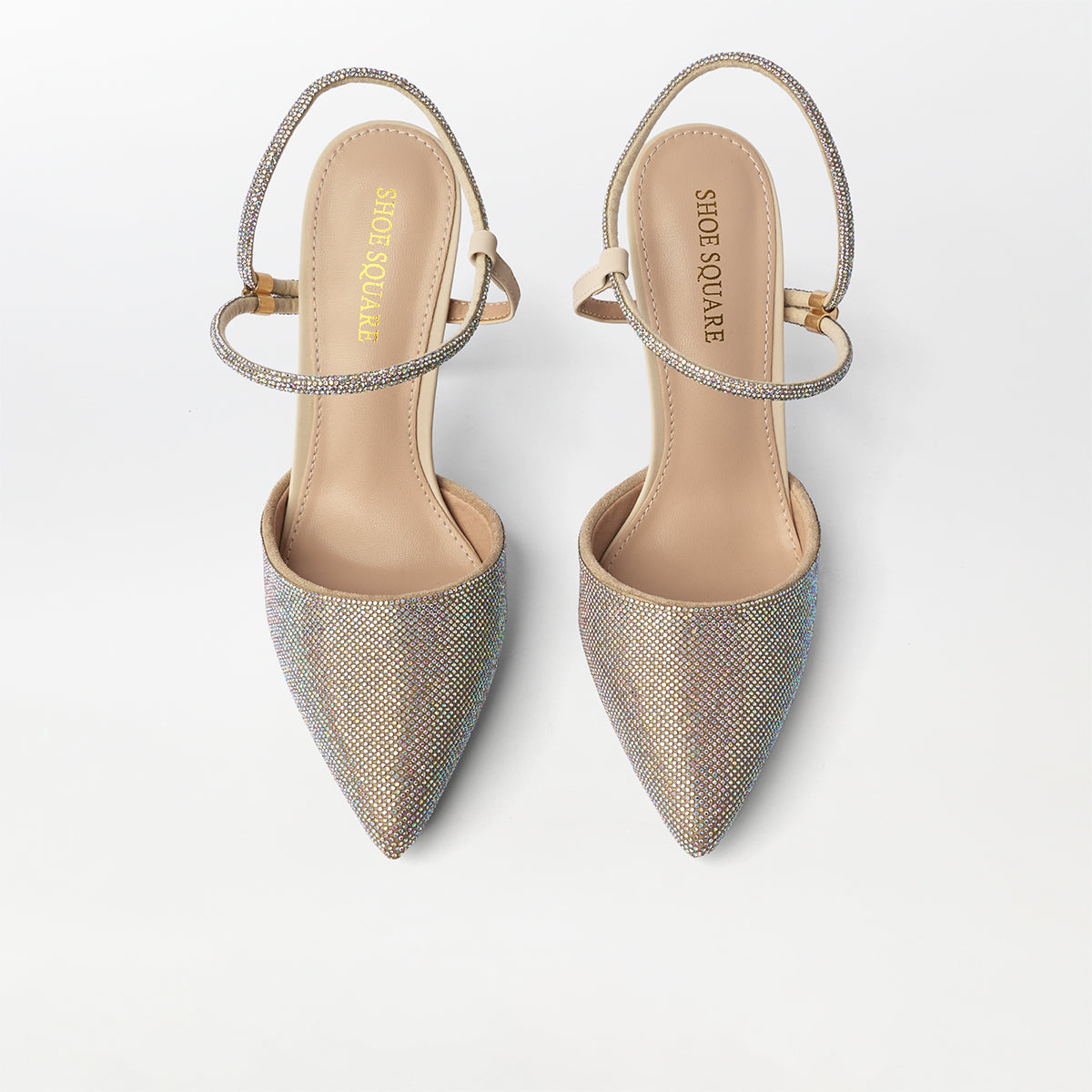 Stone Embellished Beige High Heels - (CH285)