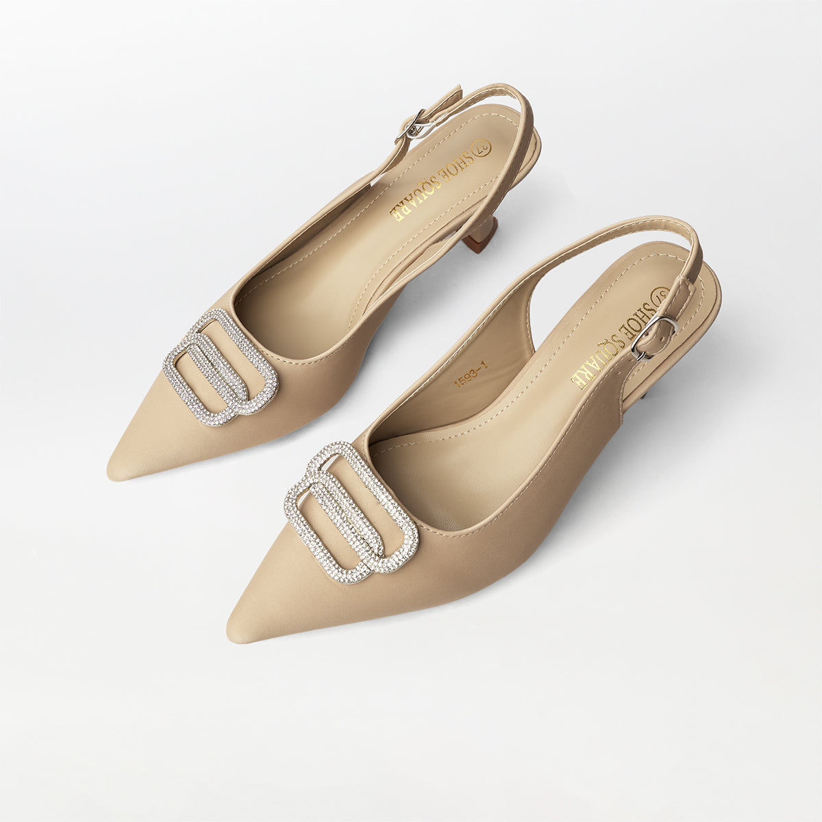 Broach Slingback Kitten Heels Khaki - (CH254)