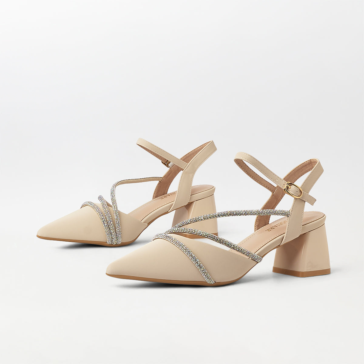 Pointed Toe Block Heel Sandals Beige - (CH287)