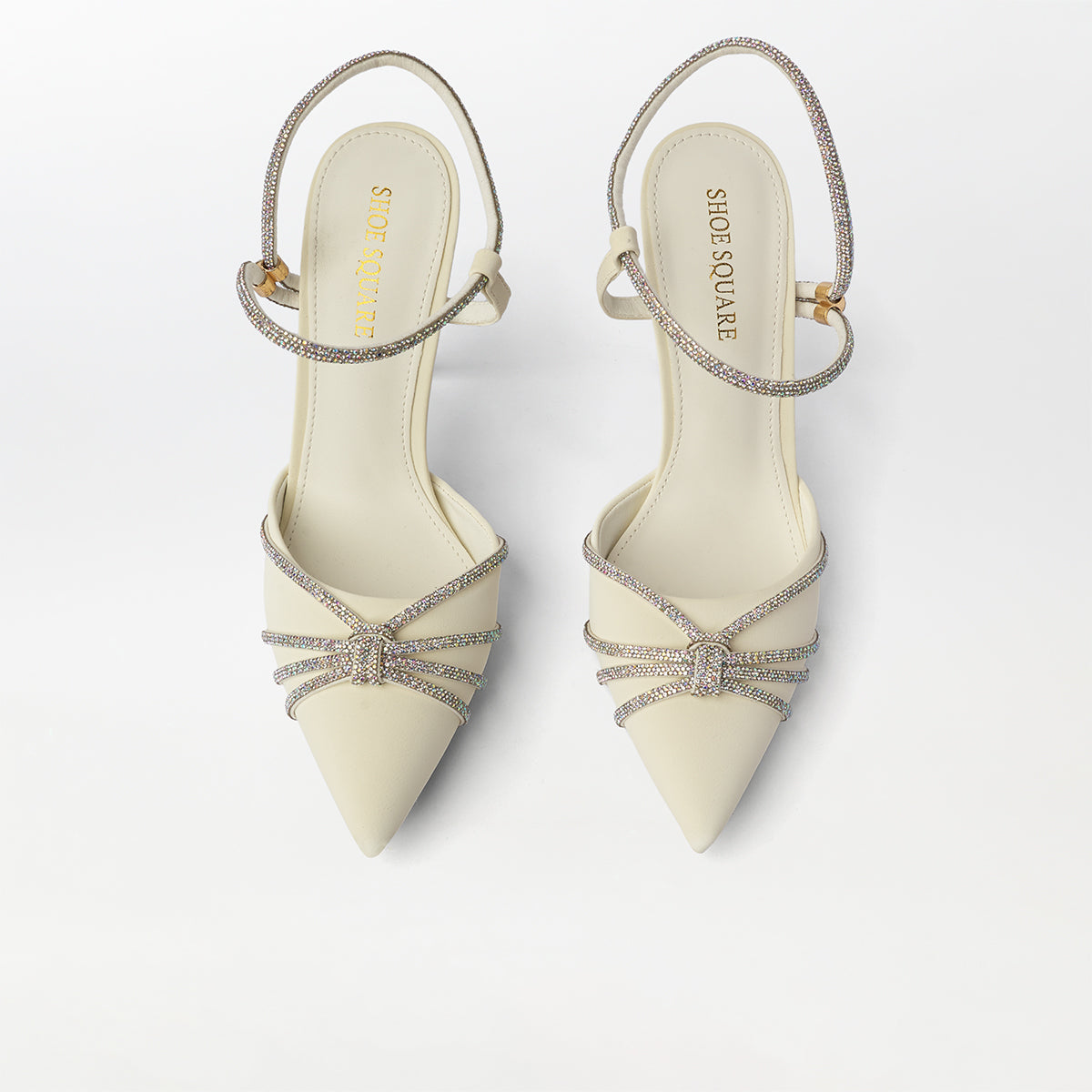 Embellished High Heel White Sandals - (CH282)