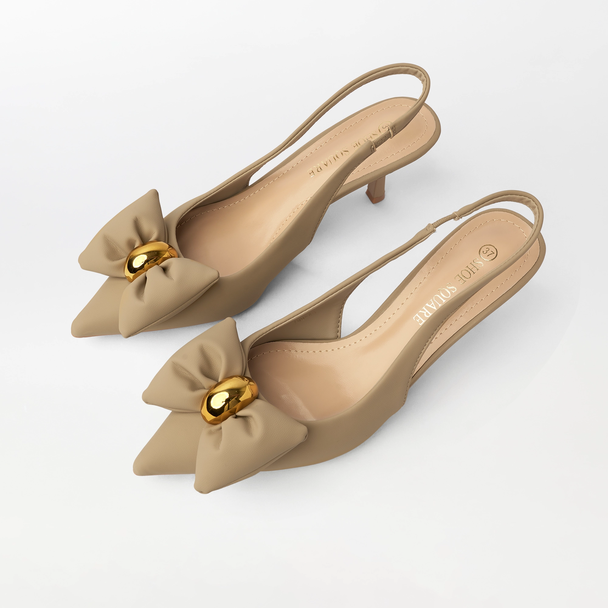 Kitten Heel Bowtie Slingback Khaki - (CH344)