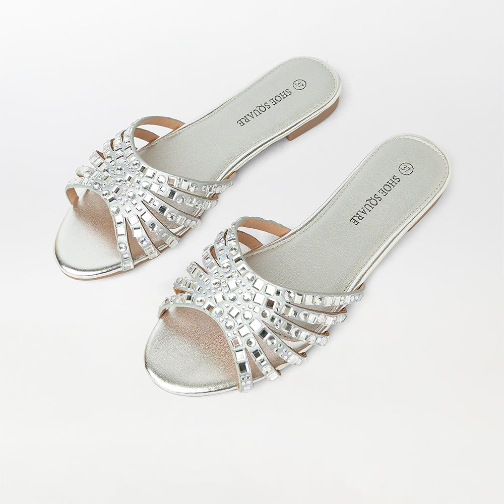 Crystal Embellished Flat Slippers - (FS62)