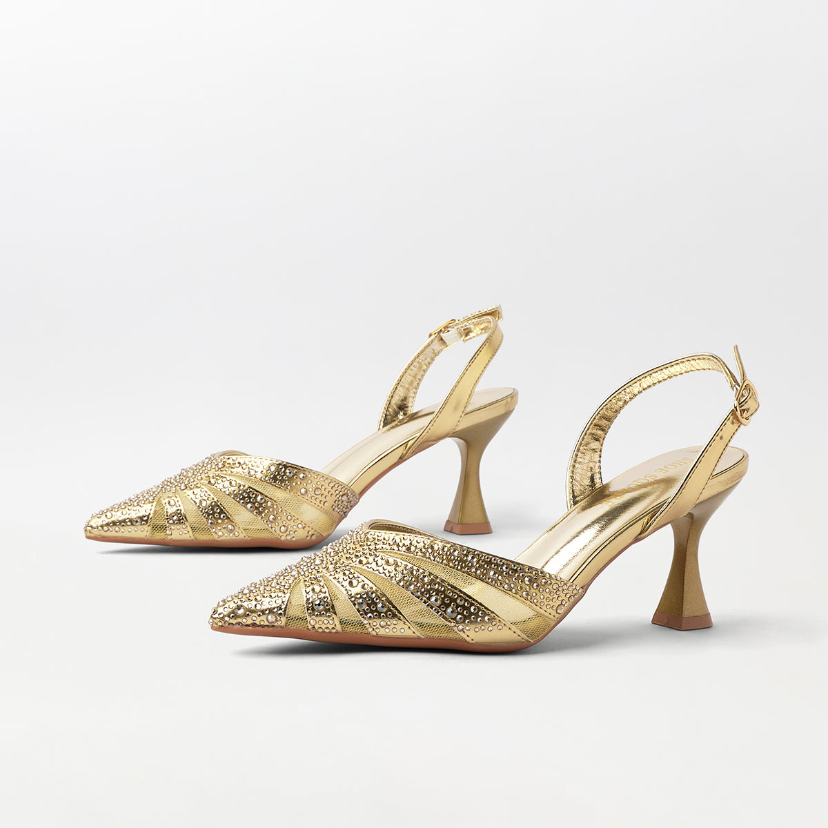 Embellished Stripe Slingback Sandal Heels - CH298