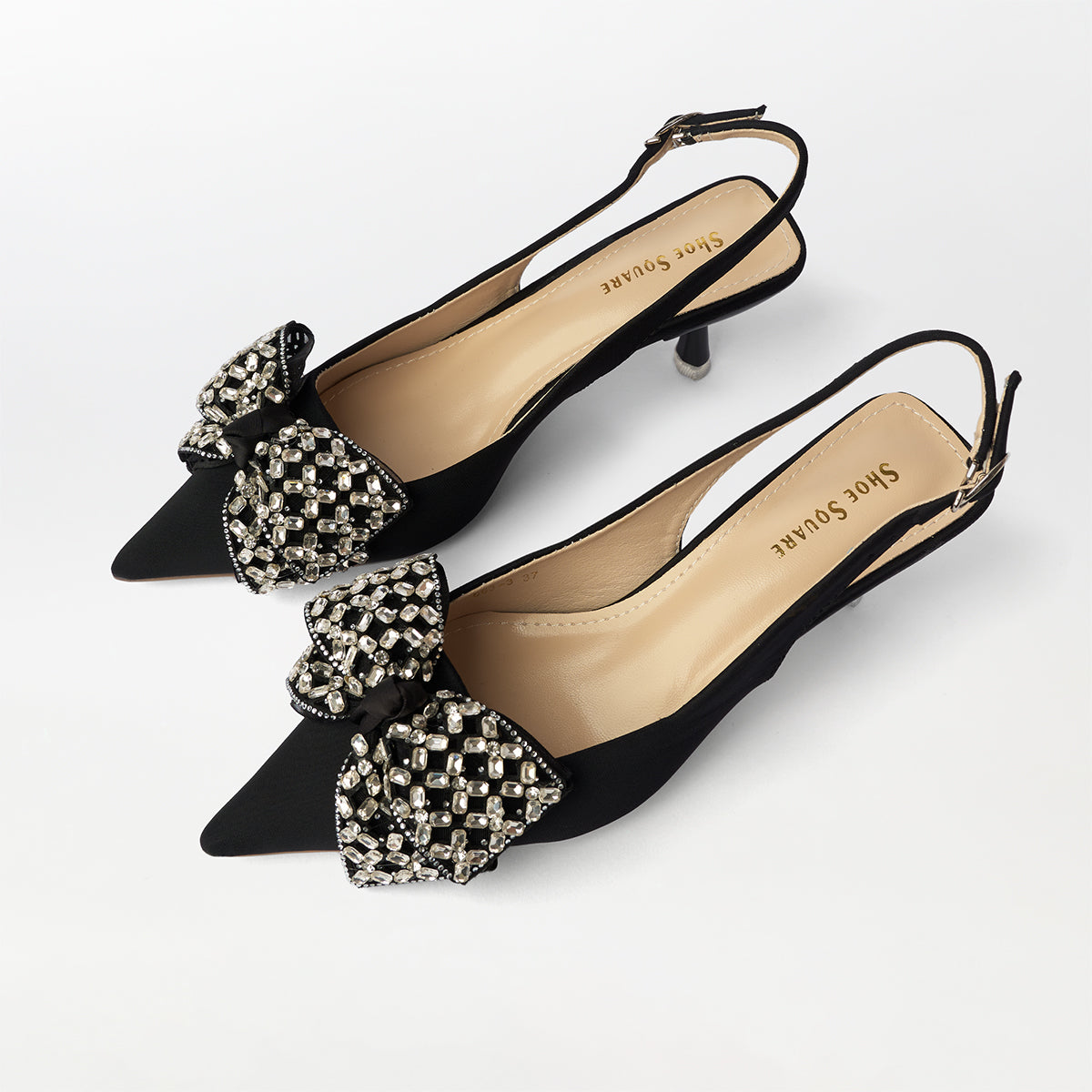 Bowtie Slingback Kitten Heels Black - (CH297)