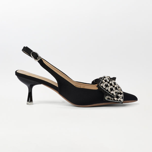 Bowtie Slingback Kitten Heels Black - (CH297)
