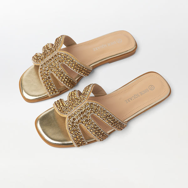 Stone Embellished Flat Slippers - (FS80)