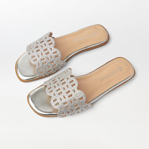 Embellished Cut Work Flat Slippers - (FS88)