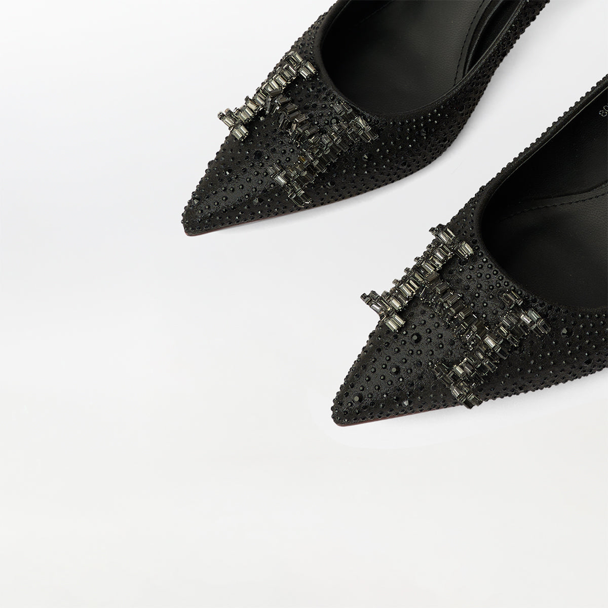 Stones Embellished Court Shoes Black - (CH228)