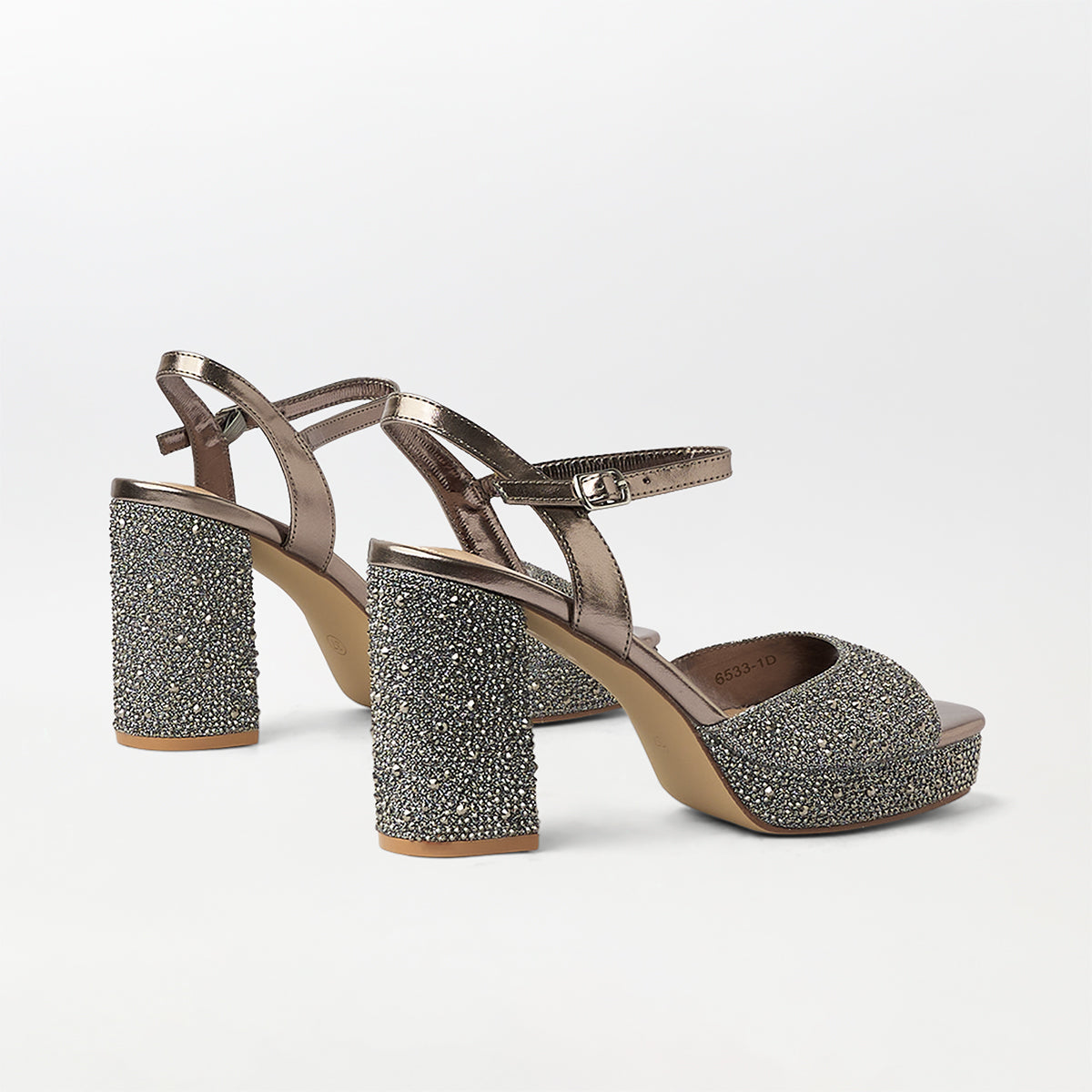 Stones Embellished Block Heel Gray - (CH263)