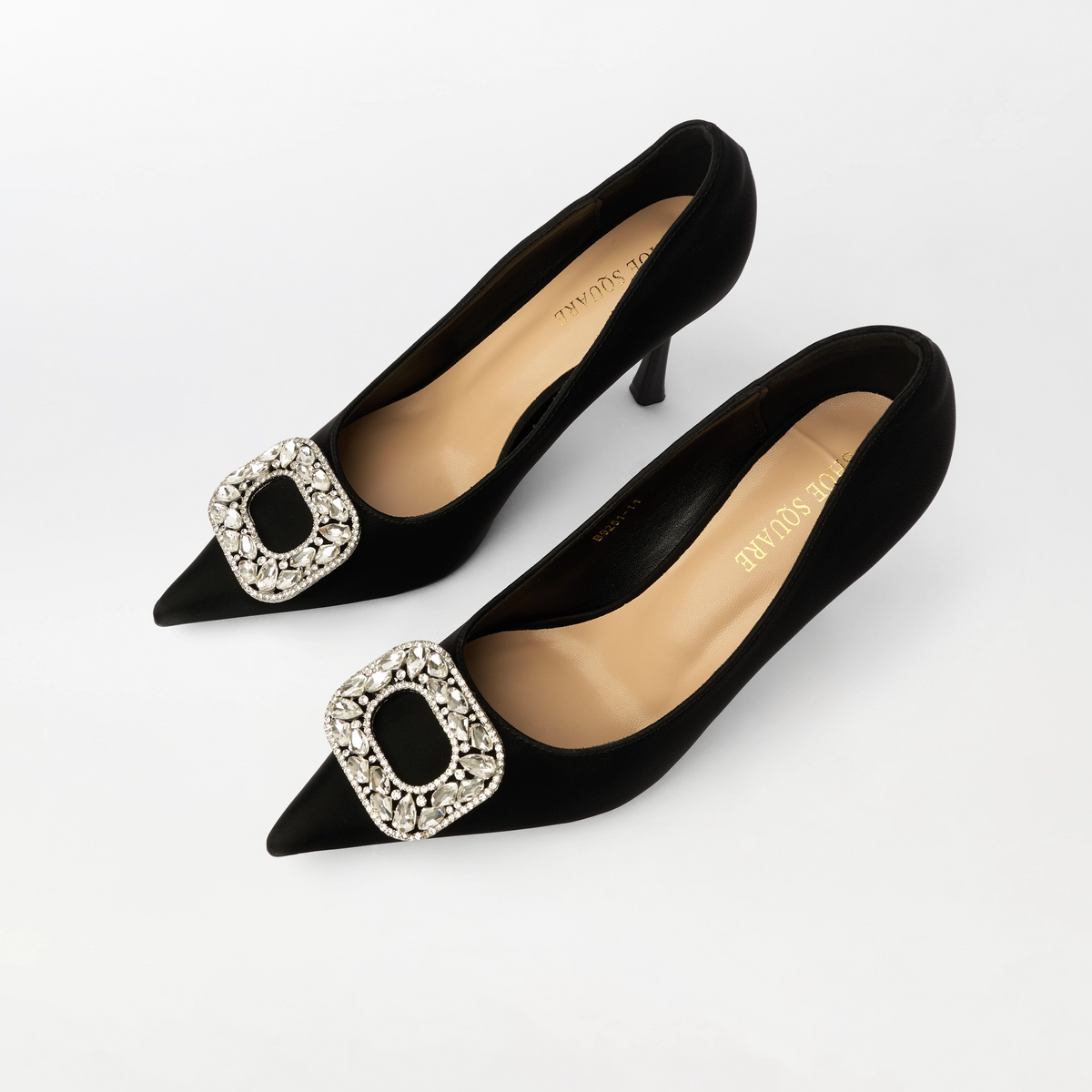 Embellished Court Shoes Heel Black - (CH331)