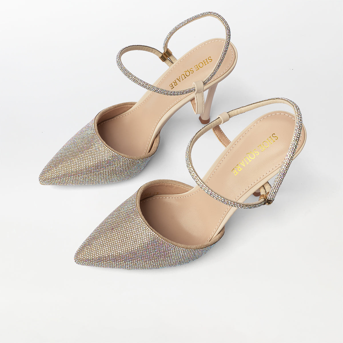 Stone Embellished Beige High Heels - (CH285)