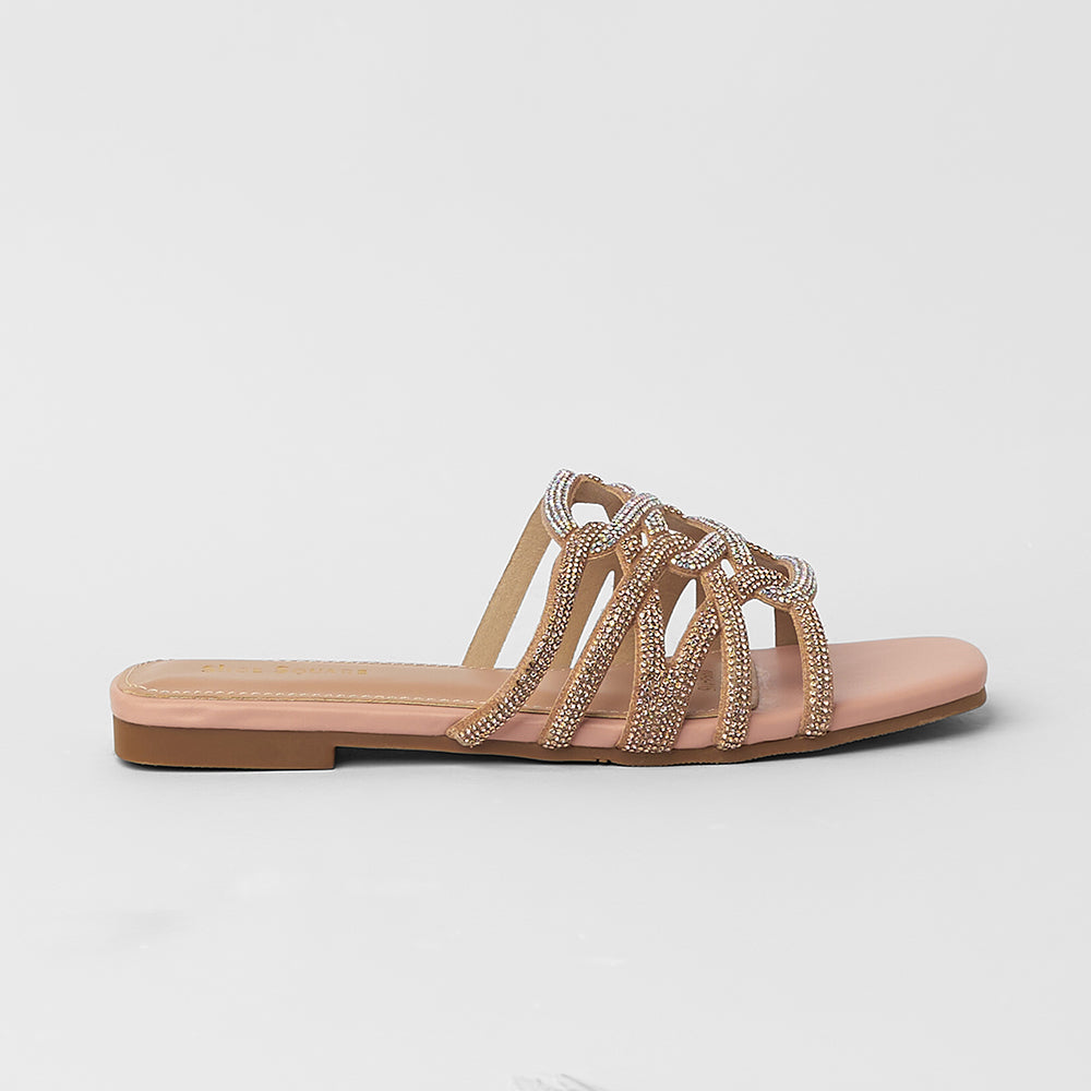 Stones Embellished Flat Slippers - (FS18)